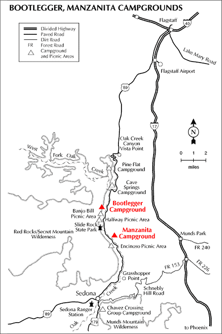 Historic map of the former Bootlegger Campground in Oak Creek Canyon