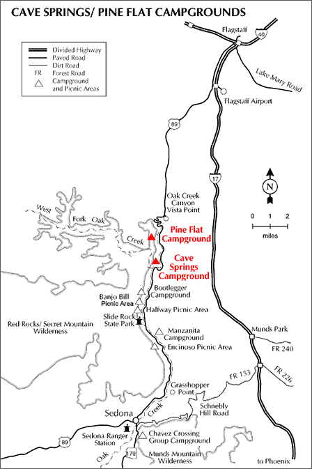 Map of Cave Spring Campground in Oak Creek Canyon near Sedona Arizona