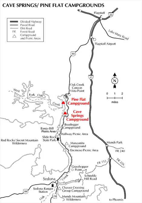 Map, Pine Flat Campground in Sedona