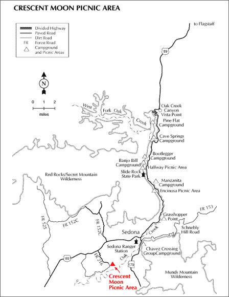 Map of Crescent Moon Picnic Site and Red Rock Crossing in Sedona Arizona