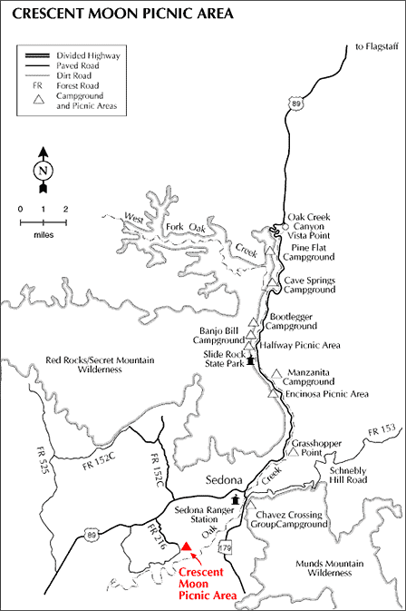 Map showing Crescent Moon Ranch and Red Rock Crossing near Cathedral Rock in Sedona Arizona