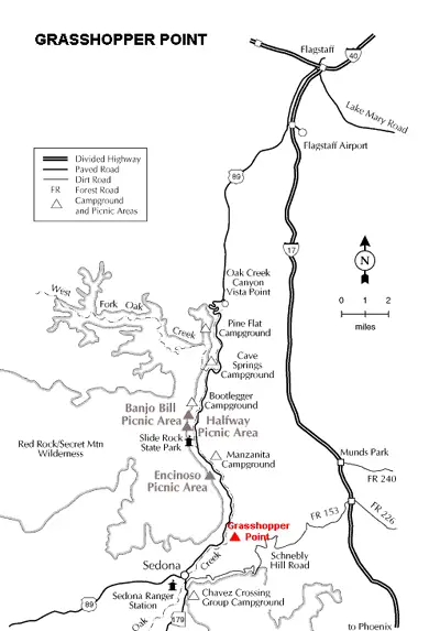 Map of Grasshopper Point in Sedona AZ