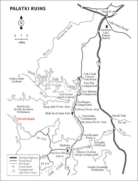 Map and directions to Palatki Heritage Site northwest of Sedona Arizona