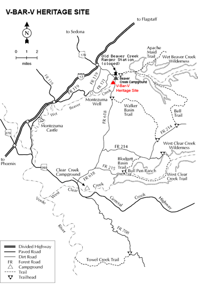 Map Location of V-Bar-V Petroglyph Site Near Sedona, Arizona
