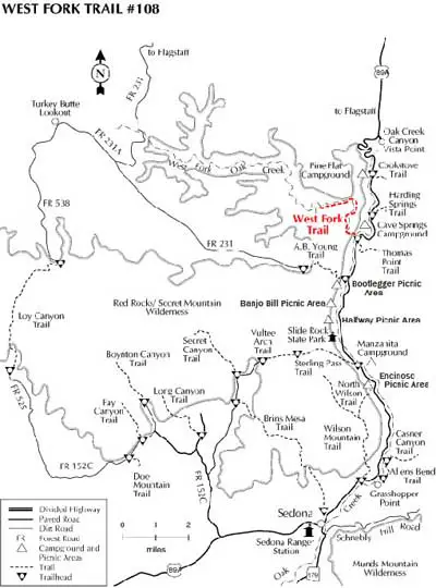 Map: West Fork Oak Creek Trail in Sedona 